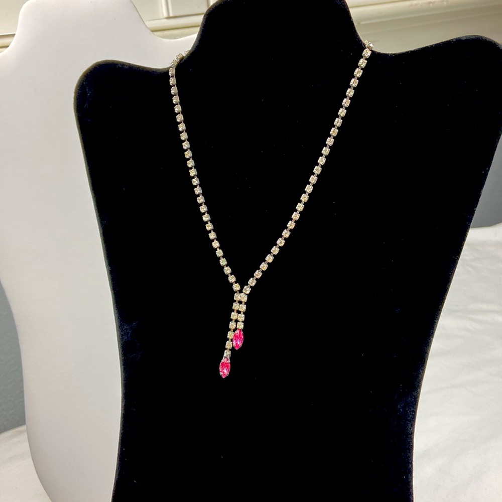 Vintage Marquise Princess Barbie pink rhinestone and diamond rhinestone necklace